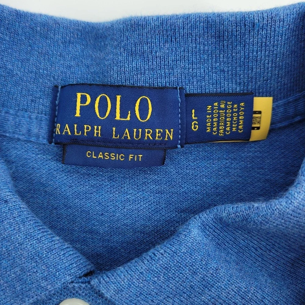 Polo Ralph Lauren Mens Large Classic Fit Polo Shirt Blue Heather Pony Nautical
